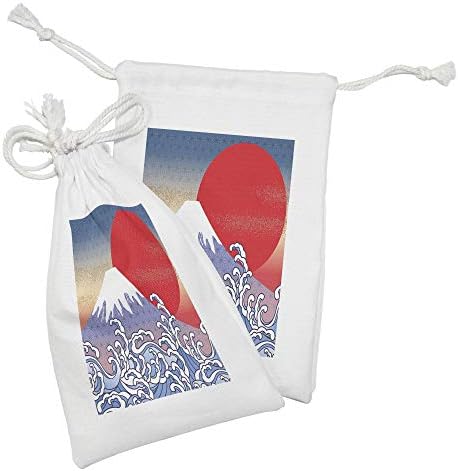 Conjunto de bolsas de tecido da montanha de Ambesonne de 2, ornamento abstrato japonês com onda de ilustração de Kanagawa
