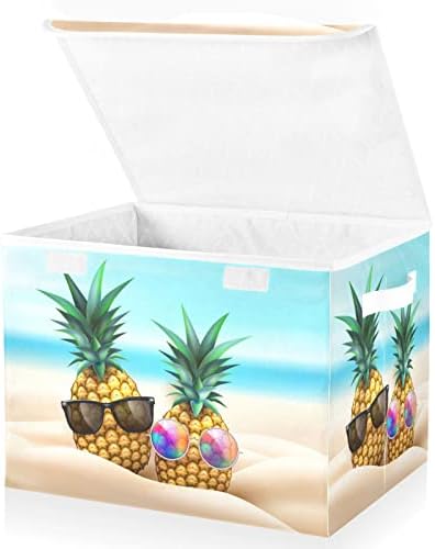 Óculos de sol de abacaxi em caixas de armazenamento de praia com tampas para organizar cestas de armazenamento com