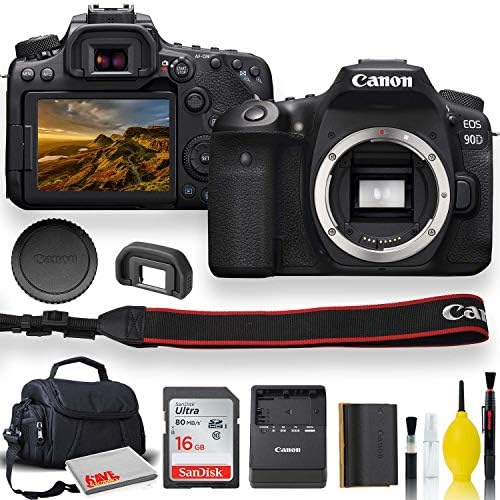 Câmera DSLR da Canon EOS EOS 90D com estojo acolchoado, cartão de memória e mais - conjunto de pacote de partida