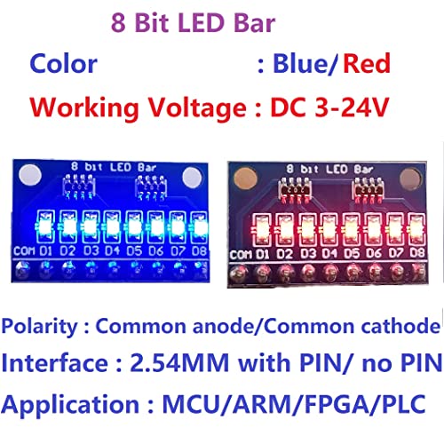 3,3V 5V 8 bits Red Kit DIY de indicador de ânodo comum para Arduino Nano Uno Raspberry Pi 4 Nodemcu No Pin
