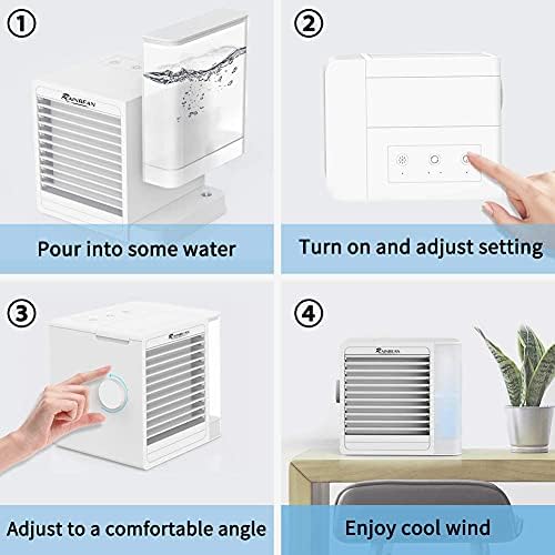 3 em 1 Cooler de ar pessoal, purificador e umidificador portátil, refrigerador de ar evaporativo com carregamento USB,