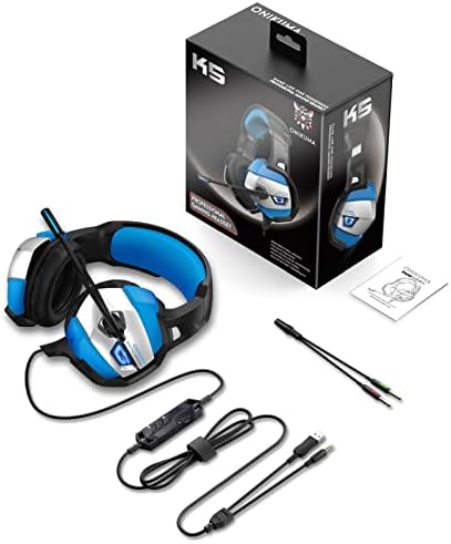 Fone de ouvido para jogos de fone de ouvido com 360 ° Microfone de cancelamento de ruído ajustável, luz de LED e semente de orelha de orelha para PS4, PS5, PC