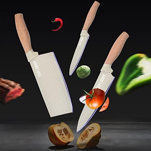 Conjunto de faca de cozinha, faca de chef nítido de 8-peças cáquie com bloco de bloqueio, bloqueio de faca com lâmina de faca sem granulação