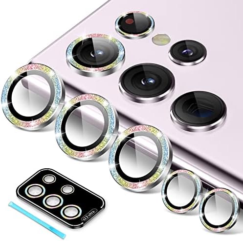 Poucos adolescentes para o protetor da lente de câmera Ultra Camera Samsung Galaxy S23, [Anti Scrach] [Ultra HD] 9H Vidro temperado Metal de vidro de anel individual Câmera de protetor de tela para S23 Ultra [Ferramenta de remoção], glitter colorido