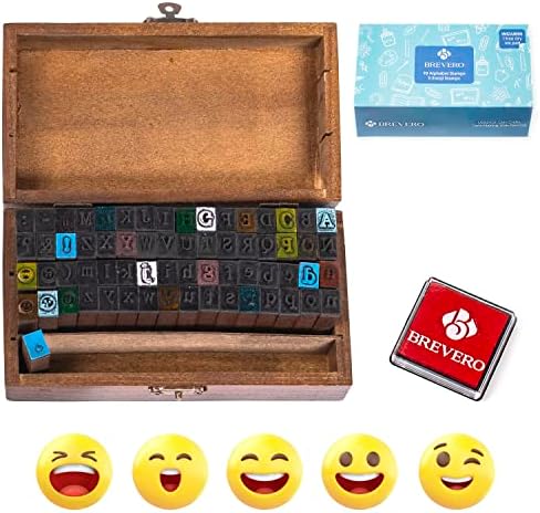 Brevero Carting Samps & Alphabet Samps Conjunto inclui 5 emojis 75 peças Carimbos de borracha para artesanato com