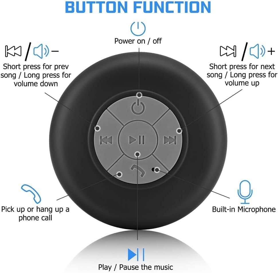 Alto -falante de chuveiro Bluetooth - Propertável - viva -voz portátil sem fio com microfone embutido, 4 horas de