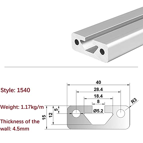 Mssoomm 4 pacote 1540 Comprimento do perfil de extrusão de alumínio 29,13 polegadas / 740 mm Silver, 15 x 40mm 15 Série T Tipo