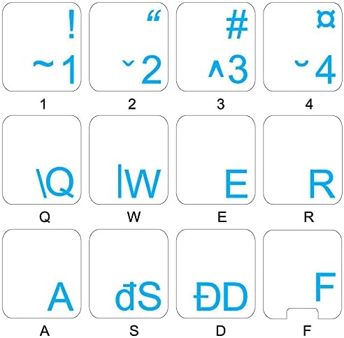 Adesivos de teclado romeno com letras azuis em fundo transparente