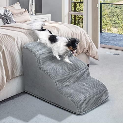 3 degraus rampa de cães/escadas para camas e sofás, escadas de estimação mooace com espuma durável de alta densidade, tampa lavável