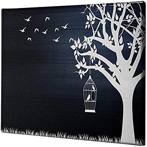 Graffiti épico 'Série de madeira: pássaros e árvores, arte da parede de lona de silhuetas invertidas, 26 x 40