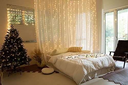 300 luzes de cortina de LED com 8 modos, 9,8ftx9.8ft Luzes de casamento diminuídas com luzes de corda de janela remota para garotas,
