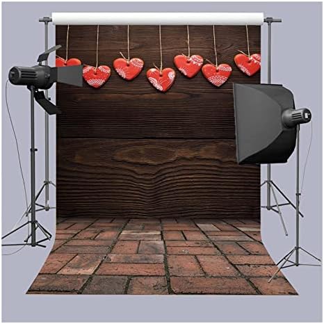 Placa de madeira Brown Red Love Heart Fotografia Castas de Remos de 5x7ft Tecido Casamento Dosu -Bridal Dia da Mãe do Dia dos
