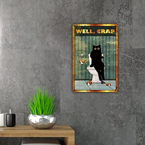 Banheiro engraçado gato preto citação de metal lata sinalização de parede decoração retro poço de merda para para casa banheiro