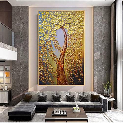Pintura a óleo pintada à mão - abstrato pintura a óleo abstrato em árvore dourada pintura de parede decoração de parede pintura de estilo nórdico sem moldura, 90x130cm