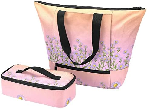 Lancheira bolsa refrigeradora lancheira isolada lanche resistente a água para almoço térmico para trabalho, piquenique e praia, rosa Daisy de flor da primavera