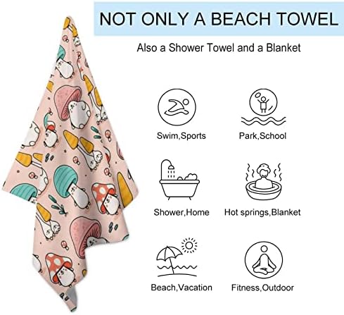 Gohar fofo cogumelo microfibre toalha de praia, toalha de praia rosa de areia rápida e rosa para piscina de natação ao