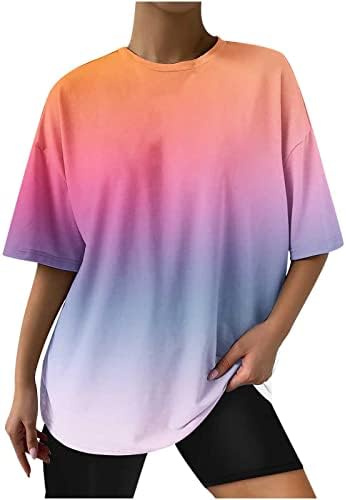 Camisas de ombre de verão para mulheres 2023 Tamas de união de grandes dimensões túnicas soltas Túmulos causais Tees de camiseta Crepeira Blusa da moda