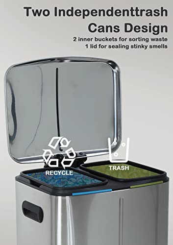 Capacmkseh lixo de cozinha em aço inoxidável com tampa, lixo de dois galões de 2 x 5 galões, lata de lixo grande de 10