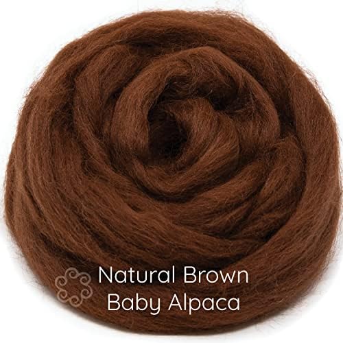 Fibra de Alpaca para Baby para girar, misturar, feltro e tingimento. Pursagem superior penteada natural, marrom escuro.