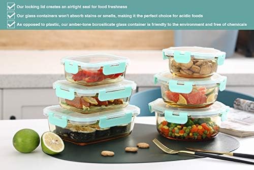Pacote de recipientes para recipientes de alimentos de vidro Emica, recipientes de preparação para refeições em cores