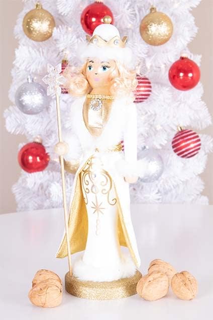 Criações inteligentes Queen Gold 14 polegadas de madeira tradicional de madeira, decoração festiva de Natal para prateleiras