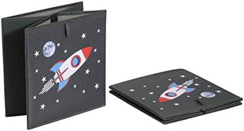 Basics Kids Coleslsible Fabric Storage Cube Organizer Bins - pacote de 6, Space Rockets, 10.5x10.5x11