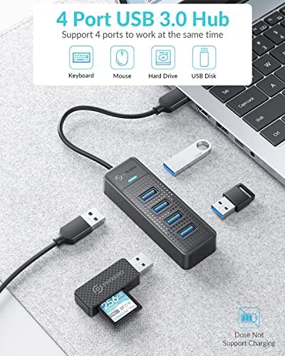 Hub USB, Phixero 4-Port USB 3.0 Hub Multi USB Port Expander, Fast Data Transfer Splitter USB para laptop, compatível com todo o