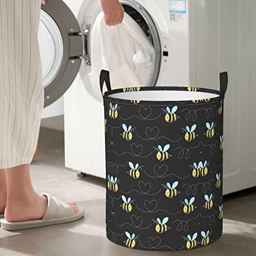 Bumble Bees Impresso Round dobrável cesta de roupa com alça para casa, banheiro, roupas sujas, armazenamento de brinquedos
