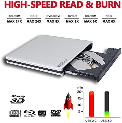 USB 3.0 Externo portátil 6x Blu-ray Burner Drive Optical para Dell Precision 5530 5520 M4800 7530 4800 7730 7520 6800 5510 M6800 7510 Laptop de estação de trabalho móvel, Ray 3-D DVD Players Writer Players Writer