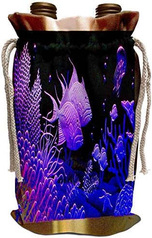 3Drose Spiritual Awakenings Peixe - peixe roxo neon em uma estrutura de metal aquário com vida de coral e oceano - bolsa