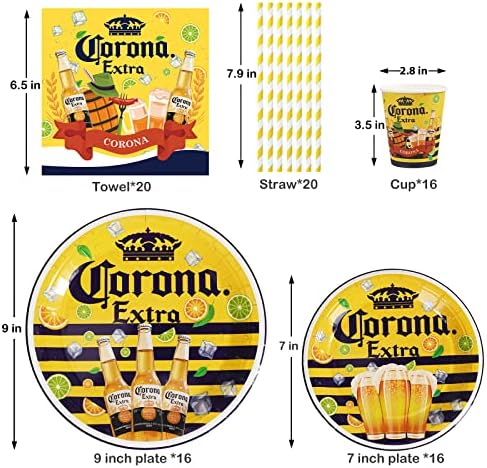 Suprimentos de festa de cerveja Corona, kit de tabela de mesa temáticos de cerveja corona, incluindo pratos, xícaras, guardanapos