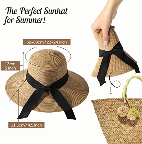 Sun Hat Womens - Chapéus de praia para mulheres, chapéu de sol do sol feminino com cordão de vento Rollo