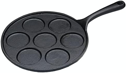 Craft Kcblinis Indução Blinis Pan com 7 buracos e receita de blini, ferro fundido, 24 cm, preto