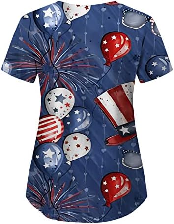 4 de julho camisetas para mulheres bandeira dos EUA verão de manga curta V camiseta de pescoço com 2 bolsos Bloups Holida