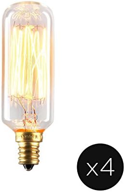 Brooklyn Bulb Co. Edison Candelabra Bulbs, soquete de 40 watts - E12, estilo Dimmable, T28, luz branca quente, 120V, filamento