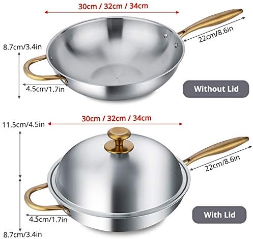 Friendlyss wok antiaderente 304 em aço inoxidável doméstico sem revestimento menos fumaça multifuncional gás fogão