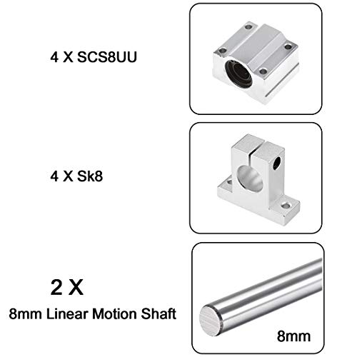 2pcs 8mmx 300mm Linear Motion Haste Guide com 4 pcs rolamentos de esferas e 4 pcs Guia de suporte ao trilho de alumínio Conjunto para ferramenta de artesanato diy