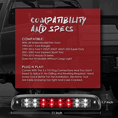 High Mount Wateras Impermeável LED LED Terceira luz de freio leve para 1999- Ford Super Duty/Ranger/Mazda B-Series