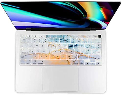 Tampa do teclado do Kerom para MacBook Air 13 polegadas 2021 2020 Release M1 CHIP A2337 A2179, Tampa do teclado MacBook Air M1, Protetor de teclado para teclado do teclado de silicone, layout do teclado dos EUA, mármore cinza azul
