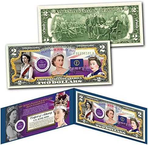 Rainha Elizabeth II 2022 Platinum Jubileu 70º Aniversário Uncirculado de dois dólares Edição Especial Edição Colecionável Display e Certificado
