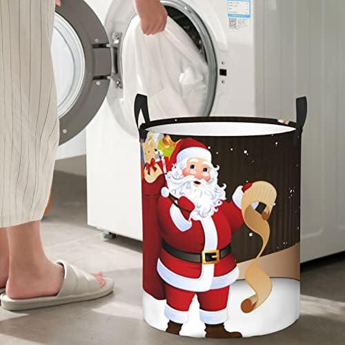 Papai Noel impressão de cesta de lavanderia grande com alça de alça de lavanderia de água dobrável para o quarto, banheiro pequeno