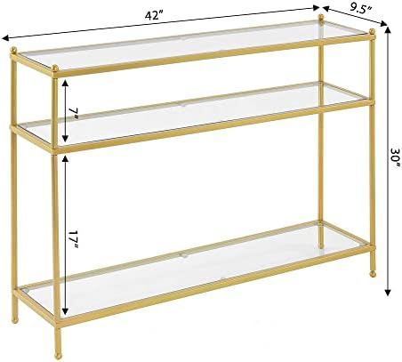 Conceitos de conveniência Tabela de console de crista real, vidro transparente / ouro