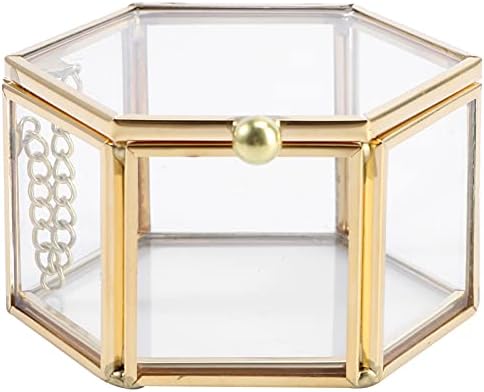 Caixa de armazenamento de anel caixa de jóias de vidro vintage Jóias hexagonais de exibição de jóias Organizador Caixa
