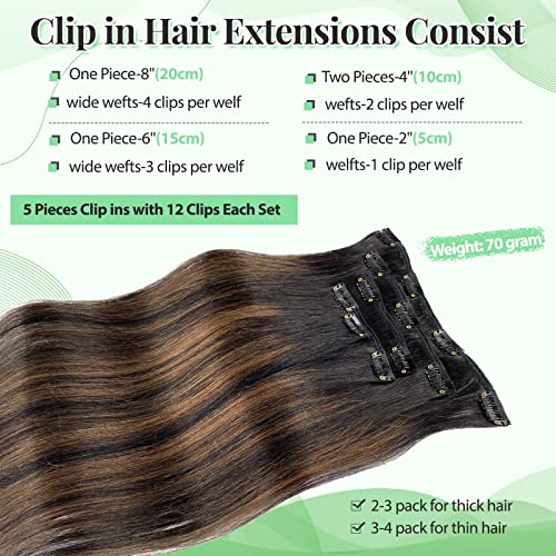 Clip em extensões de cabelo cabelos humanos reais, destaques pretos naturais marrom médio 18 polegadas 5pcs clipe reto de comprimento Extensões de cabelo humano