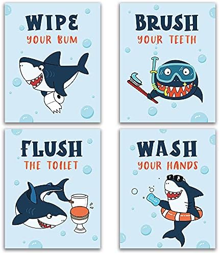 FALJIOK Decoração de banheiro engraçado de tubarão, novidade das regras do banheiro da parede de parede para crianças, meninos, amante