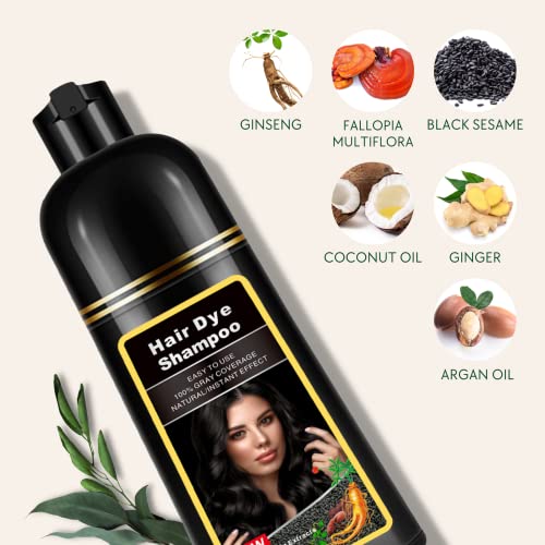 Shampoo de tinta de cabelo marrom escuro de aloyguz para mulheres e homens 3 em 1 cabelo de ervas instantâneas, fácil de usar de