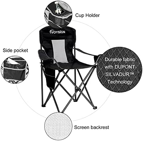 Cadeiras de acampamento dobradas para malha de viagem para adultos, cadeiras externas portáteis de grandes dimensões,