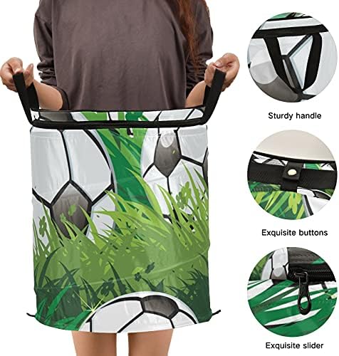 Futebol grama verde supere lavanderia com tampa com zíper cesta de roupa dobrável com alças Organizador de roupas de cesta