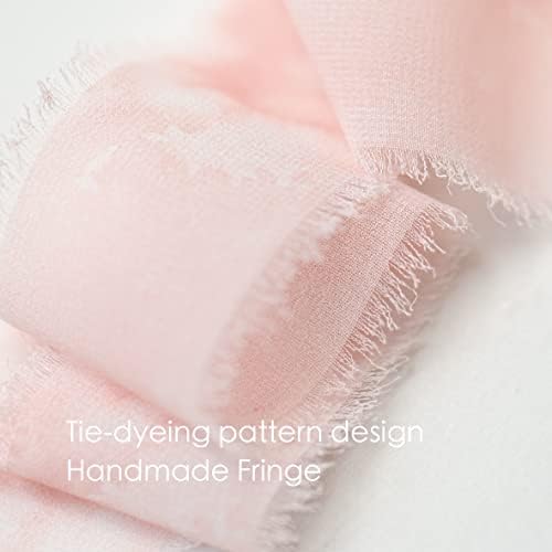 Vitalizartt fitas de seda de chiffon artesanal 1,5 x 21yd borda margem rosa fita rosa para decoração de casamento embrulhando