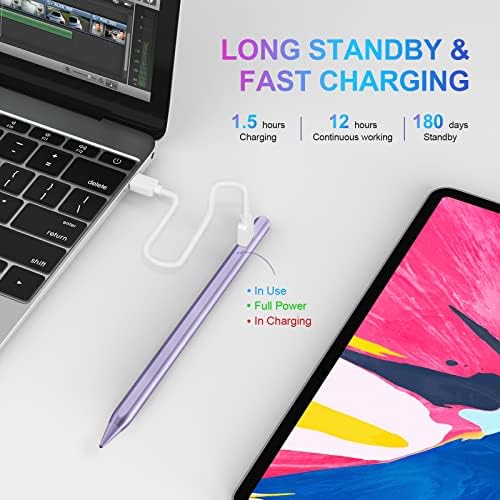 Caneta de caneta para iPad 2018-2022 com rejeição de palma, lápis ativo para ipad de maçã 10/9/8/7/6ª geração, ipad